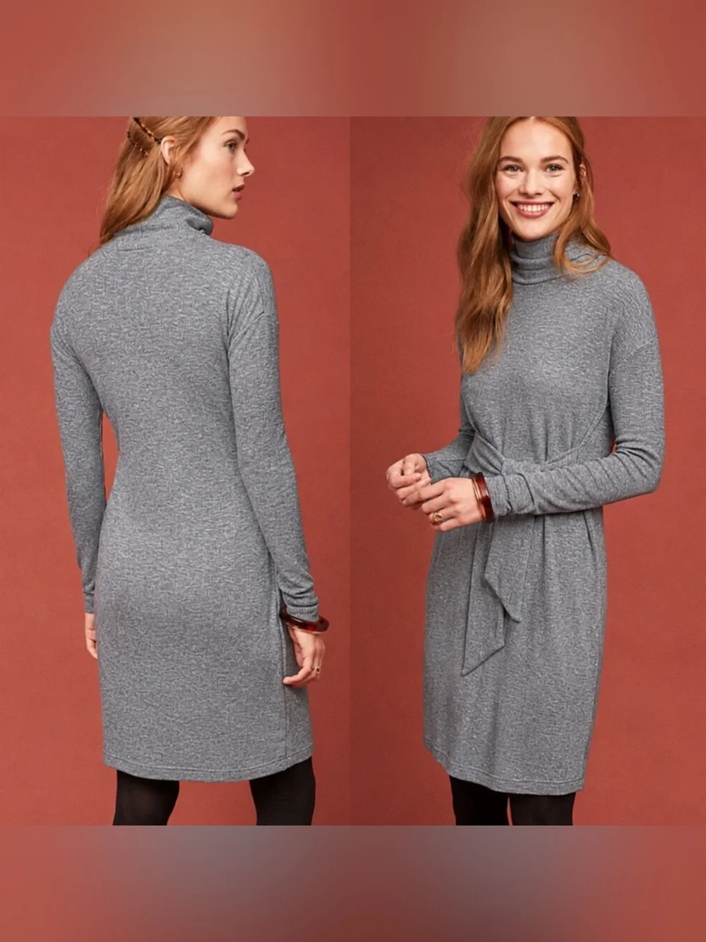 NWT Anthropologie Gray Tie Front Sweater Dress
